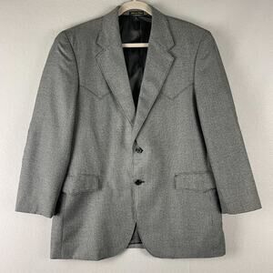 Circle S Houndstooth Western Blazer Sport Coat Mens 44R Gray Elbow Patch Cowboy